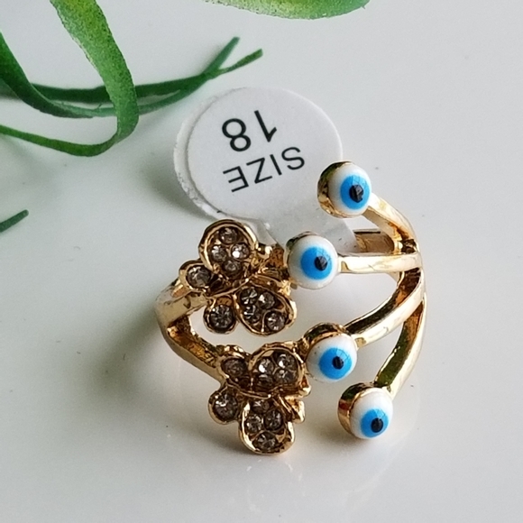 Evil Eye Butterfly Rhinestone Protection Gold Ring New size 8 - Picture 3 of 3